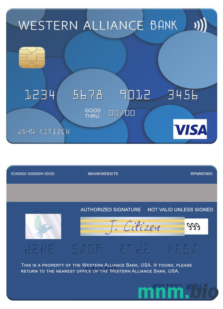 USA Western Alliance Bank przykład karty visa w formacie PSD